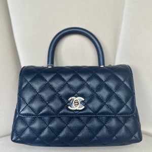 NEW Chanel 21A Coco Top Handle Navy w/Gold Hardware Small Flap Bag